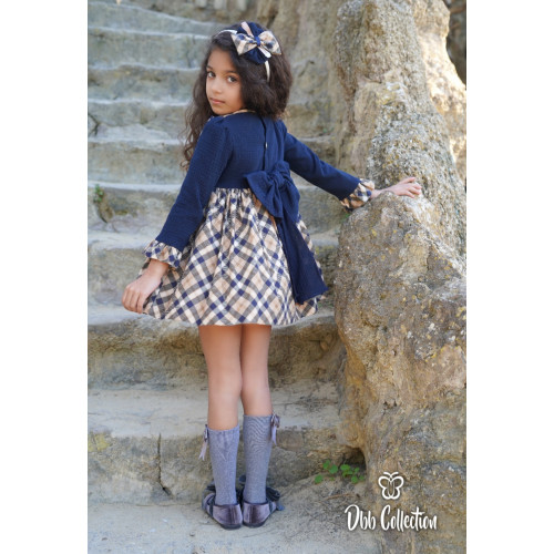  17002 فستان اسباني  كحلي واصفر