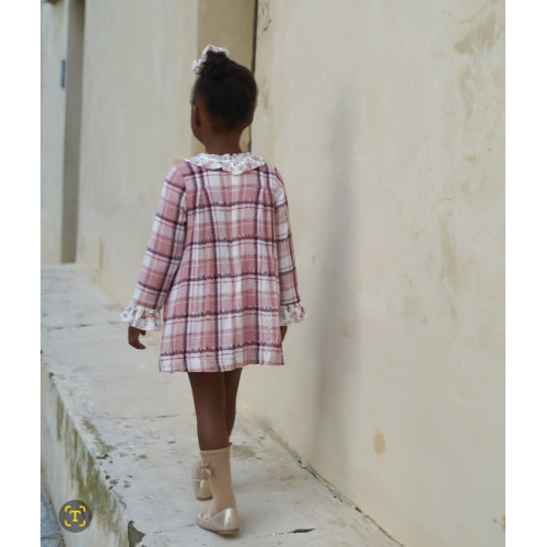  17118 فستان اسباني  كاروهات وردي