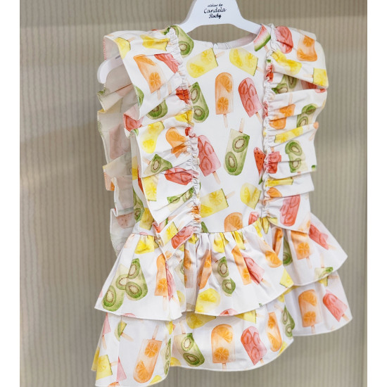 فستان اسباني بطبعة فواكة الصيف 23436 فستان اسباني بطبعة فواكة الصيف 23436