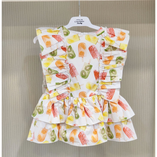 فستان اسباني بطبعة فواكة الصيف 23436 فستان اسباني بطبعة فواكة الصيف 23436