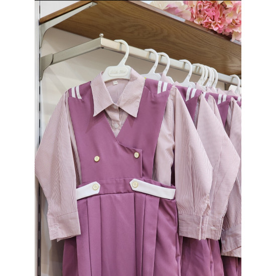 مريول مدرسي  من قطعتين لون بنفسجي قميص مقلم  144621