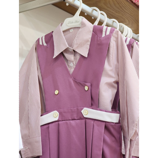 مريول مدرسي  من قطعتين لون بنفسجي قميص مقلم  144621
