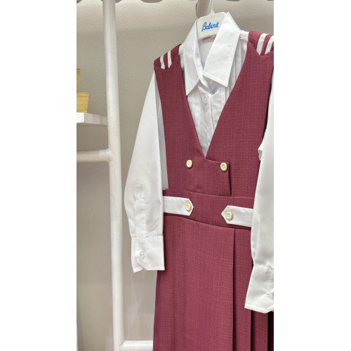 مريول مدرسي من قطعتين لون وردي قميص أبيض 144636 مريول مدرسي من قطعتين لون وردي قميص أبيض 144636