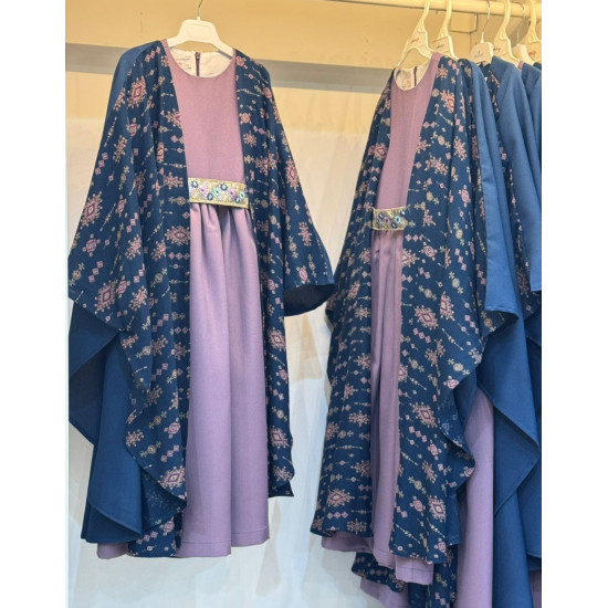 2401106 فستان موف مع عباة كشميري موديل بشت 2401106 فستان موف مع عباة كشميري موديل بشت