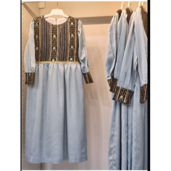 240153 جلابية شعبية  سماوي مطرزة 