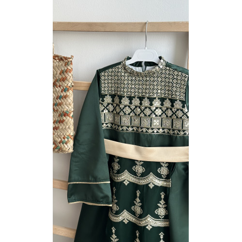 240342 جلابية شعبية أخضر مع شيفون مطرز 240342 جلابية شعبية أخضر مع شيفون مطرز