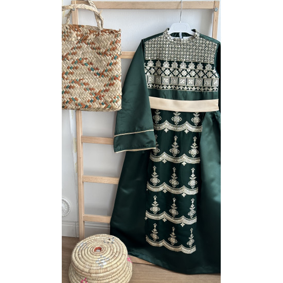 240342 جلابية شعبية أخضر مع شيفون مطرز 240342 جلابية شعبية أخضر مع شيفون مطرز