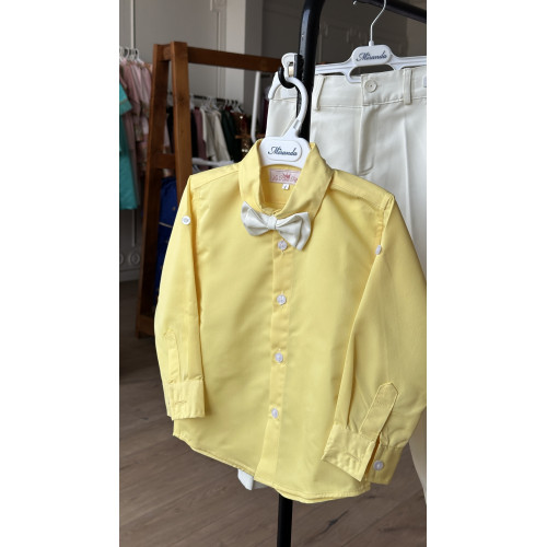 بدلة ولادي قميص أصفر وبنطلون سكري 240383 من ٣ قطع