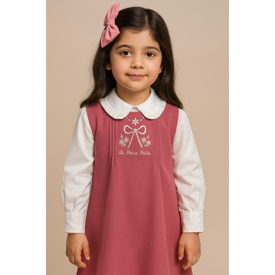 مريول مدرسي وردي قطعتين مريول مطرز مع قميص أبيض 144706 مريول مدرسي وردي قطعتين مريول مطرز مع قميص أبيض 144706