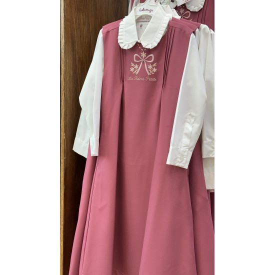 مريول مدرسي وردي قطعتين مريول مطرز مع قميص أبيض 144706 مريول مدرسي وردي قطعتين مريول مطرز مع قميص أبيض 144706