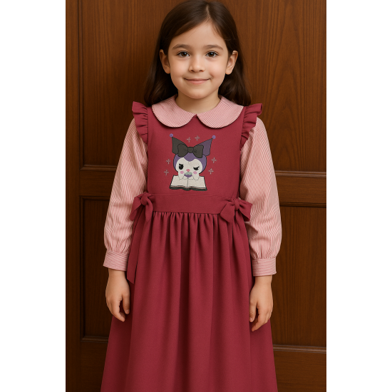 مريول مدرسي وردي بشخصية كرومي مع قميص مقلم 144719 مريول مدرسي وردي بشخصية كرومي مع قميص مقلم 144719