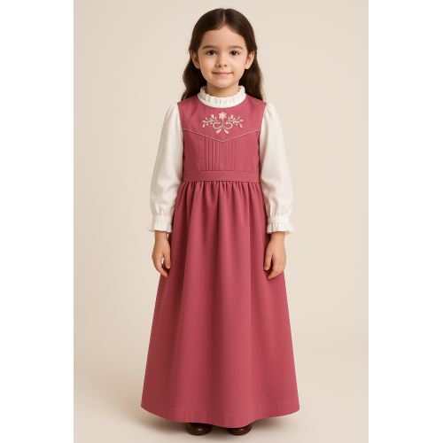 مريول مدرسي وردي مطرز متصل 144730