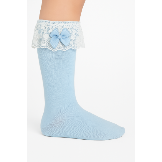 جوارب طويلة لون سماوي بدانتيل جوارب طويلة لون سماوي بدانتيل