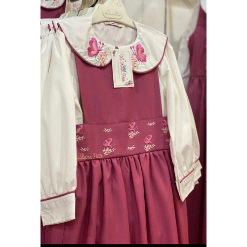 مريول مدرسي  وردي مطرز فراشات مع قميص مطرز  144722