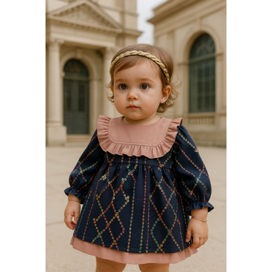 فستان أطفال شعبي  مطرز بالترتر وبتفاصيل  أنيقة 240437