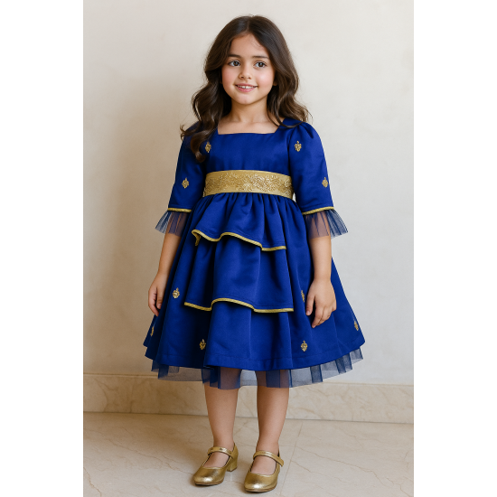 240123 فستان للمناسبات نيلي مطرز بذهبي 240123 فستان للمناسبات نيلي مطرز بذهبي