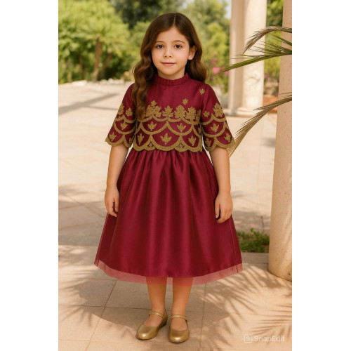 240121 فستان  للمناسبات ارجواني بتطريز ذهبي 