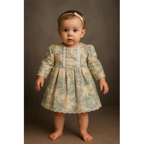 فستان ربيعي سكري بطبعة توال خضراء 240608