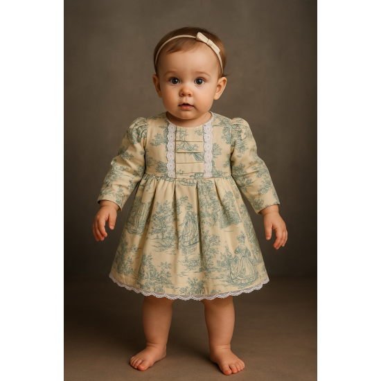 فستان ربيعي سكري بطبعة توال خضراء 240608