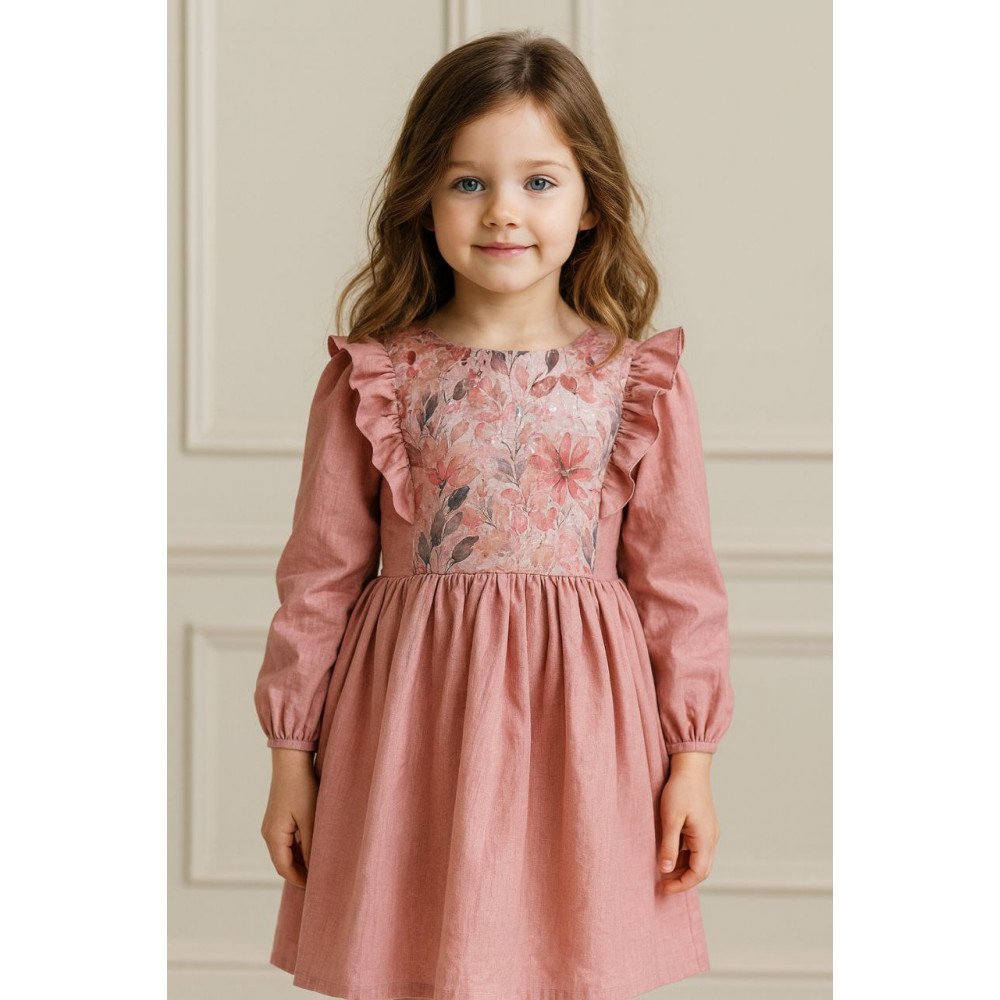 فستان بناتي من اللينن البصلي  وكشكش جانبي – ستايل كلاسيكي راقٍ 240447