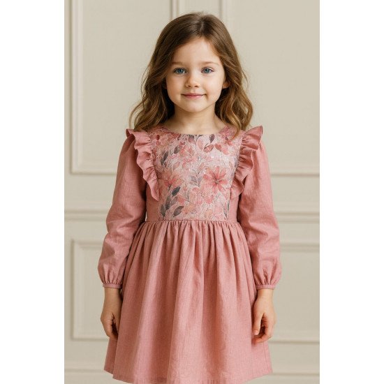 فستان بناتي من اللينن البصلي  وكشكش جانبي – ستايل كلاسيكي راقٍ 240447