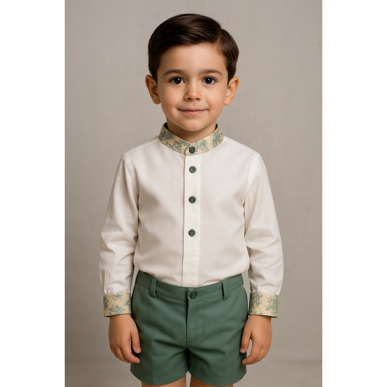  بدلة ولادي قميص بأكمام طويلة وبنطلون أخضر 240610