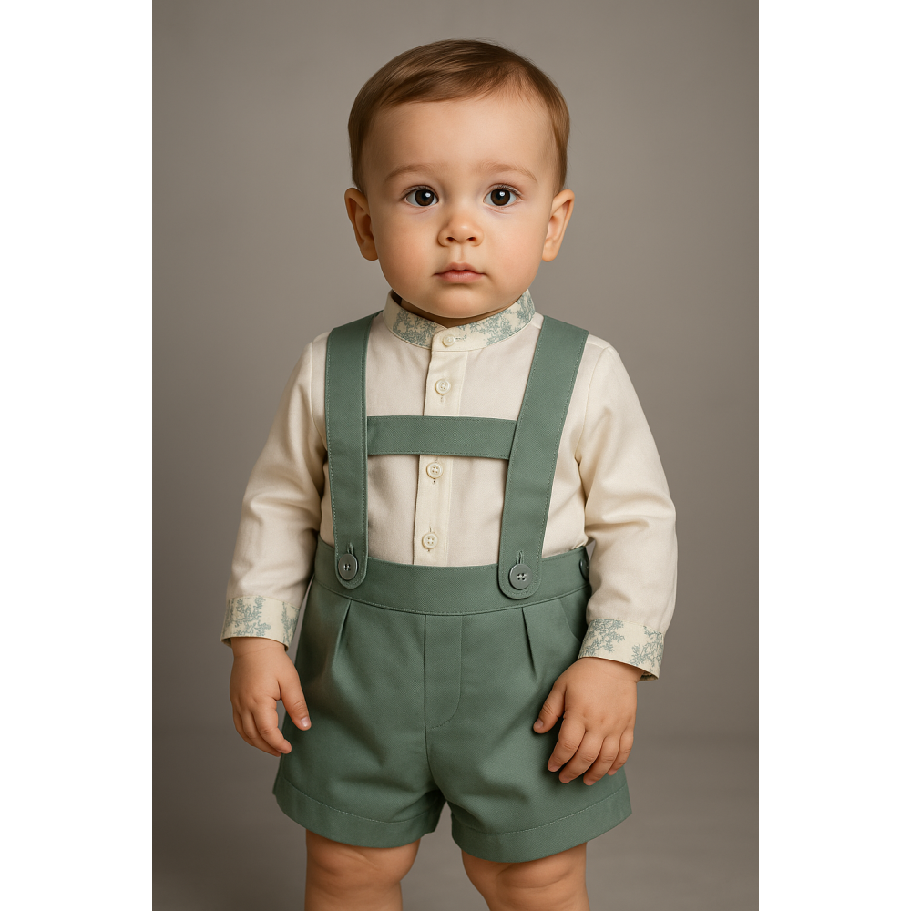 بدلة ولادي قميص بأكمام طويلة وشيال أخضر 240611