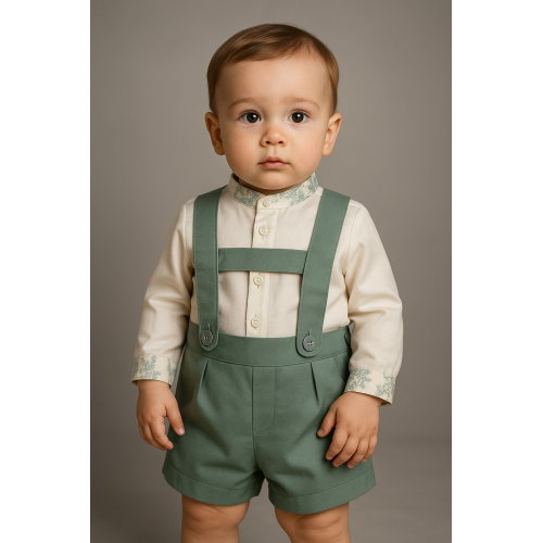 بدلة ولادي قميص بأكمام طويلة وشيال أخضر 240611