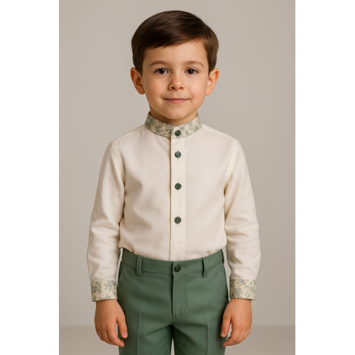  بدلة ولادي قميص بأكمام طويلة وبنطلون أخضر 240609