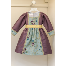 فستان شعبي لينن مطرّز بنقوش ذهبية – لون موف مع أزرق 240454 فستان شعبي لينن مطرّز بنقوش ذهبية – لون موف مع أزرق 240454