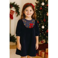 فستان مخملي شتوي لون كحلي 240452 فستان مخملي شتوي لون كحلي 240452