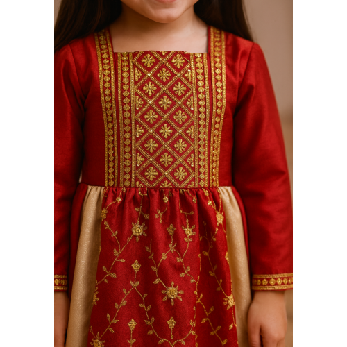 فستان شعبي ملكي أحمر وذهبي 240460 فستان شعبي ملكي أحمر وذهبي 240460