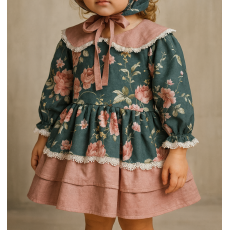 فستان بناتي مورد مع قبعة – كلاسيكي بثلاث طبقات 240464 فستان بناتي مورد مع قبعة – كلاسيكي بثلاث طبقات 240464