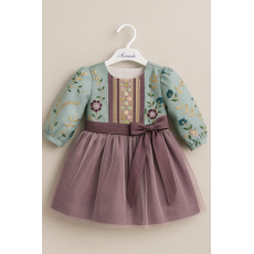 فستان شعبي لينن مطرّز بنقوش ذهبية – لون موف مع أزرق 240463 فستان شعبي لينن مطرّز بنقوش ذهبية – لون موف مع أزرق 240463