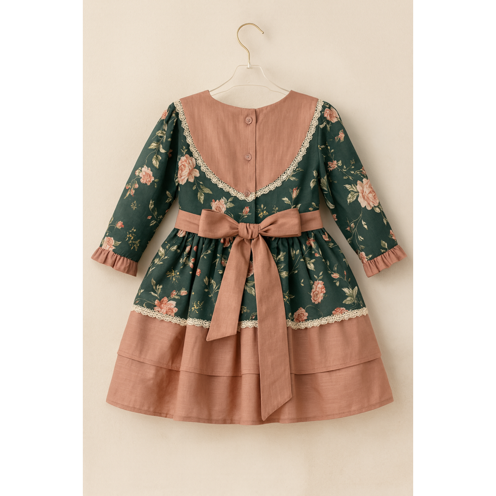 فستان بناتي أخضر مورد – ستايل كلاسيكي  240465