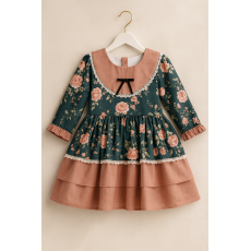 فستان بناتي أخضر مورد – ستايل كلاسيكي  240465