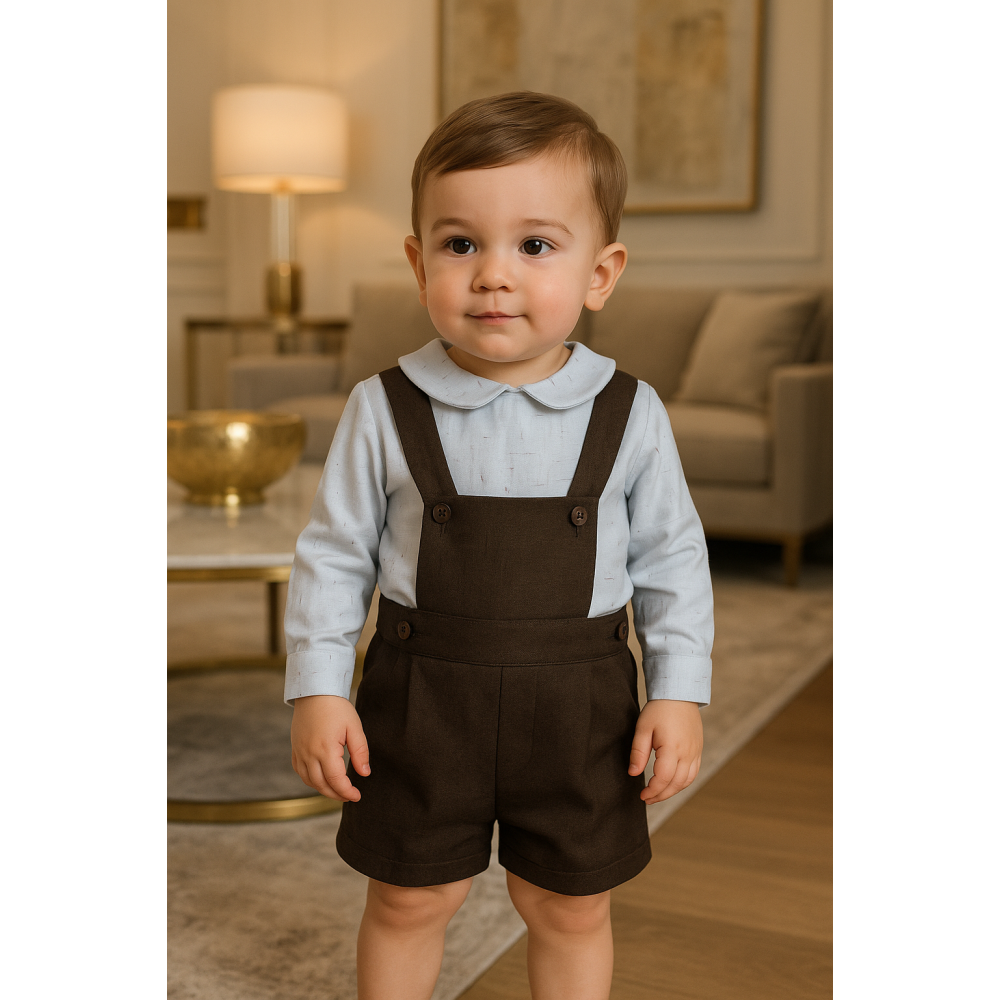 بدلة ولادي قميص سماوي بأكمام طويلة وشيال بني 240621 بدلة ولادي قميص سماوي بأكمام طويلة وشيال بني 240621