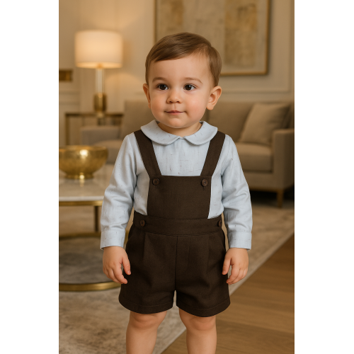 بدلة ولادي قميص سماوي بأكمام طويلة وشيال بني 240621 بدلة ولادي قميص سماوي بأكمام طويلة وشيال بني 240621