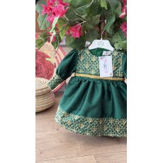 فستان شعبي أخضر مطرز ذهبي 240623