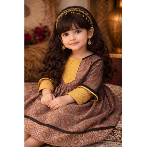  فستان شعبي لون لافندر ترابي  مع شيلة - زي تراث شرقي 240469