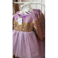 فستان شعبي بنفسجي بتطريزات ذهبية وتول  240628
