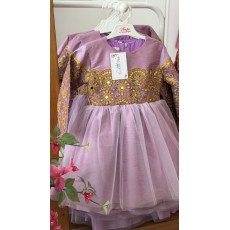 فستان شعبي بنفسجي بتطريزات ذهبية وتول  240628