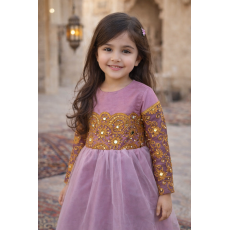 فستان شعبي بنفسجي بتطريزات ذهبية وتول  240628