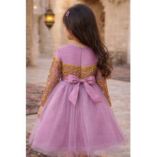 فستان شعبي بنفسجي بتطريزات ذهبية وتول  240628