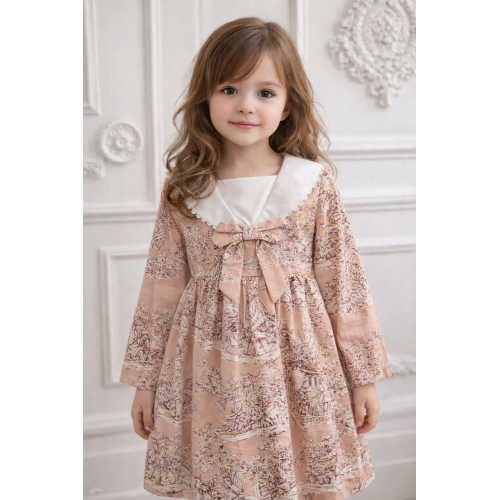 فستان ربيعي وردي بطبعة توال 240600