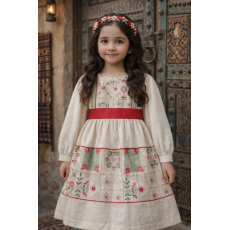 فستان شعبي بيج بتطريزات ذهبية وزهرية  240638