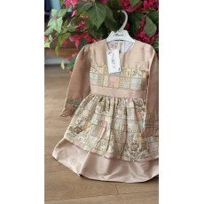 فستان شعبي وردي من طبقتين بتطريزات ذهبية 240618