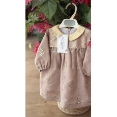 فستان شعبي وردي مطرز ذهبي بياقة 240637