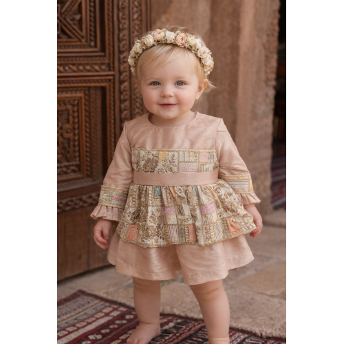 فستان شعبي وردي مطرز 240617