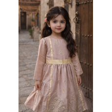 فستان شعبي وردي طبقات بتطريزات ذهبية  240636